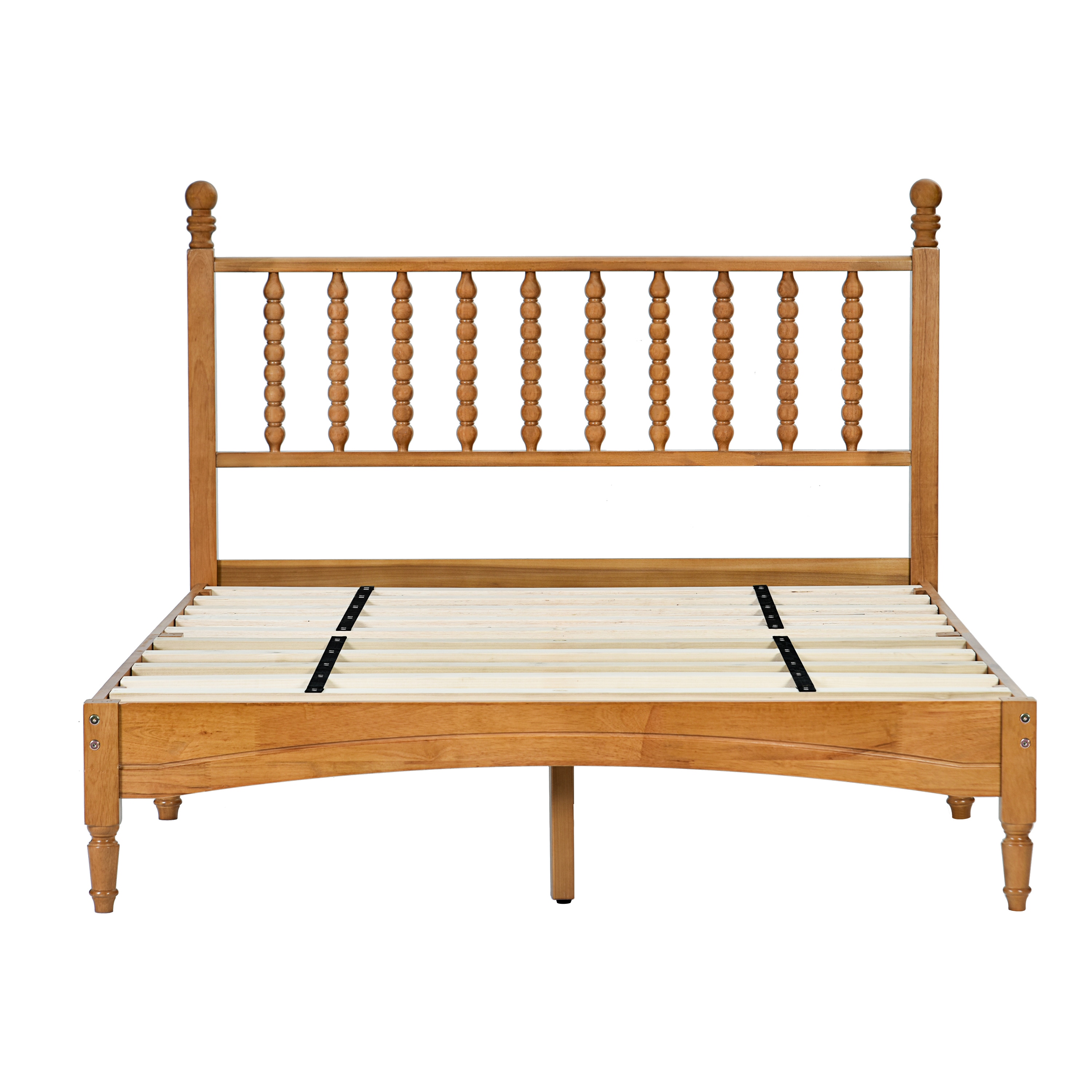 Wood Bed Frame with Spindle Headboard, Solid Rubber Wood Foundation with Wood Central Supports, 1000 Lb Capacity, Easy Assembly, No Box Spring Needed, Full - Rustic Oak Wood Bed Frame with Spindle Headboard, Solid Rubber Wood Foundation with Wood Central Supports, 1000 Lb Capacity, Easy Assembly, No Box Spring Needed, Full - Rustic Oak